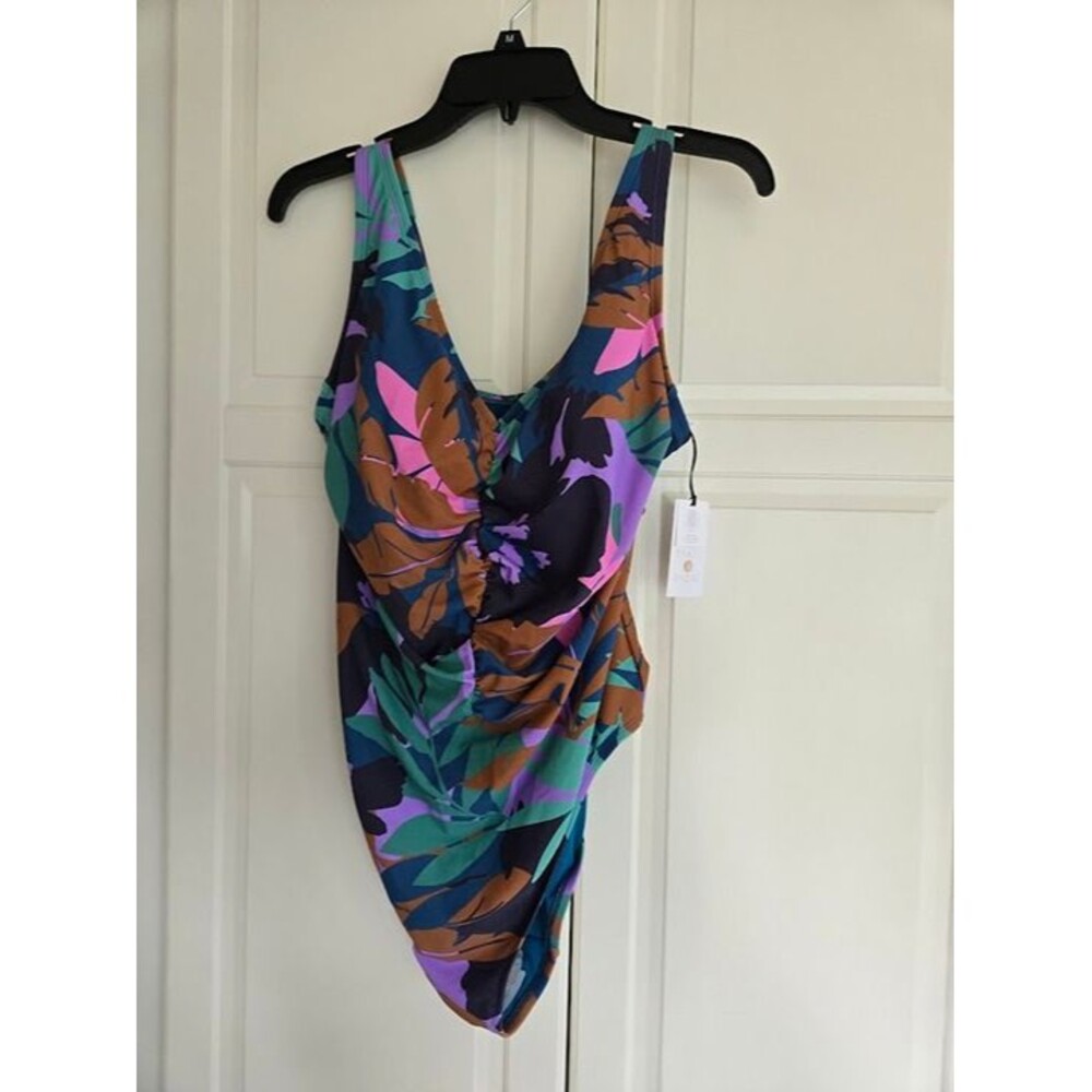 Shade & Shore Floral Shirred One Piece Swimsuit - Womens size 16 - NEW - Picture 2 of 4